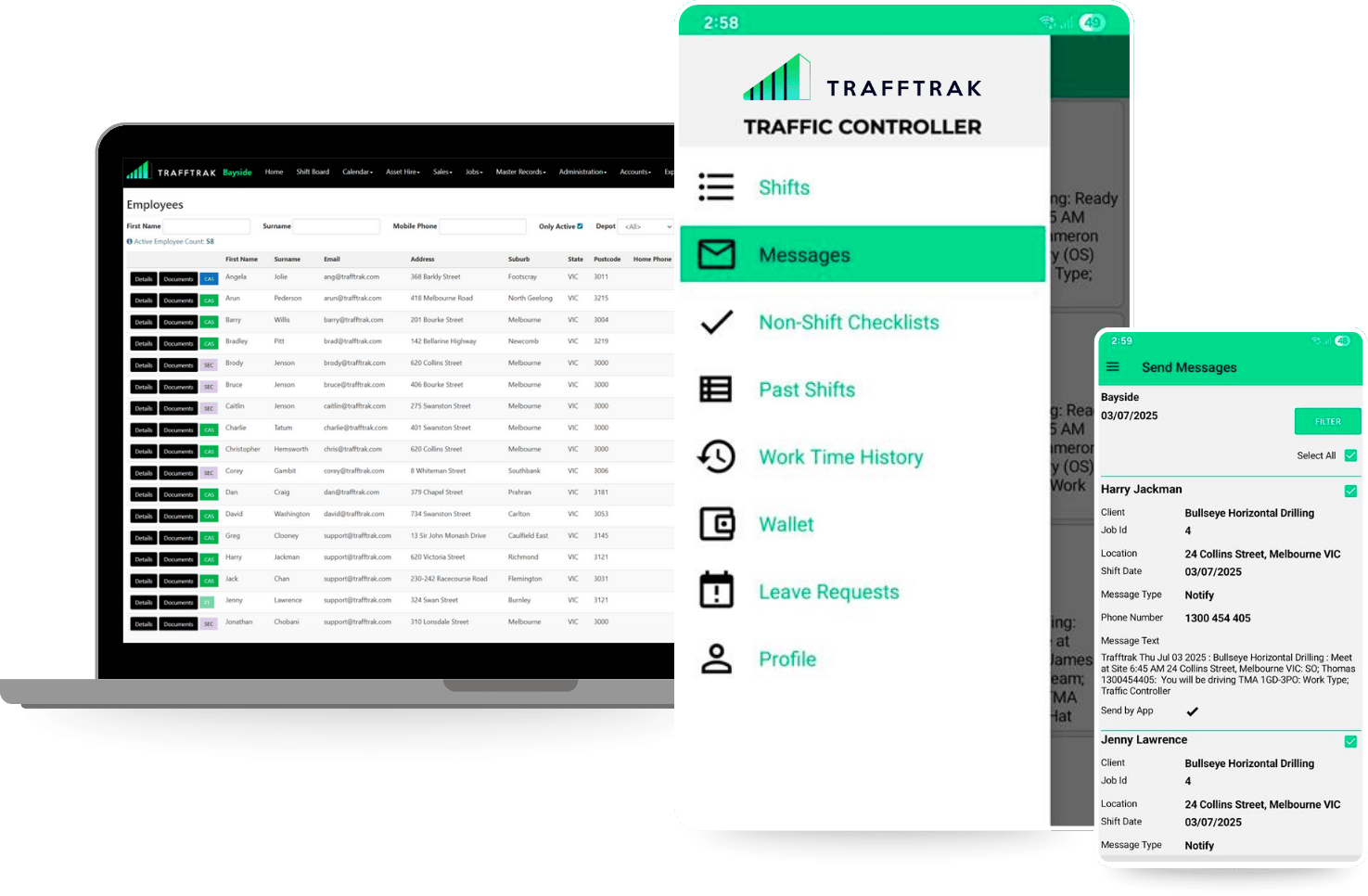 Trafftrak - Web Employees and App Message