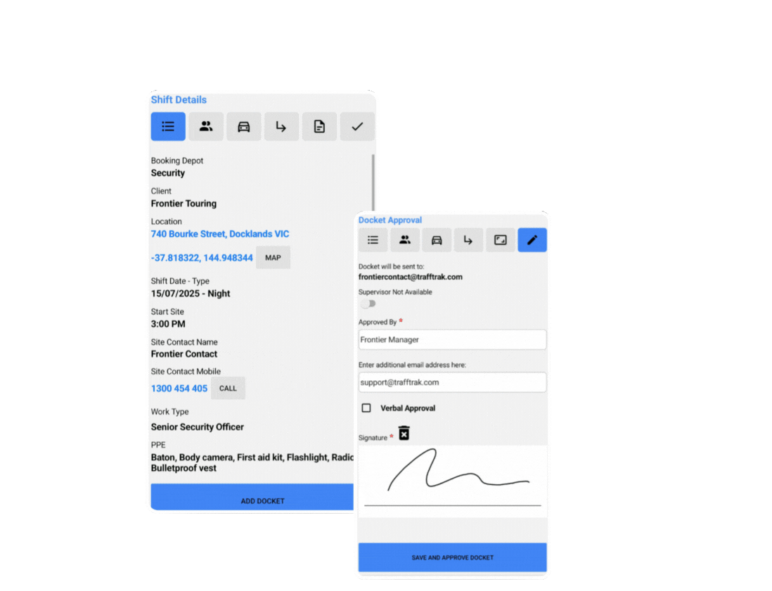 Trafftrak App - Shift Details #1 Trafftrak